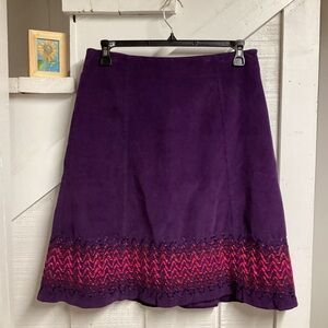 Boden Purple Corduroy Skirt w/ Pink Embroidered Ribbons Sz 10L